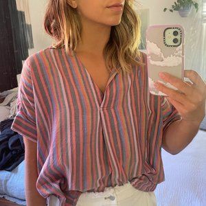 Madewell Courier Button-Back Shirt Striped Maroon